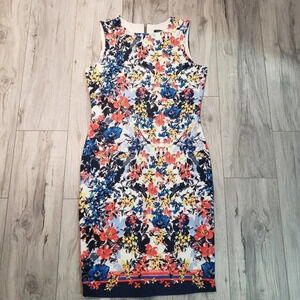 Melanie Lyne Sleeveless Floral Zippered  Fitted Dress,Multi-colored Size 10.